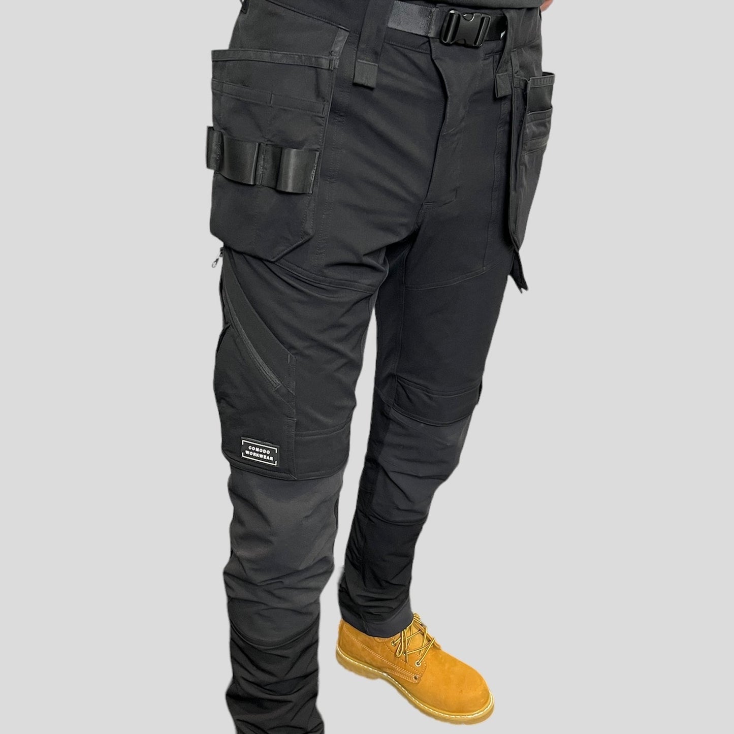 BIGGER SIZES BETTER PRICES Comodo Workwear Tradesman Trousers 4 Way Stretch Slim Fit Black