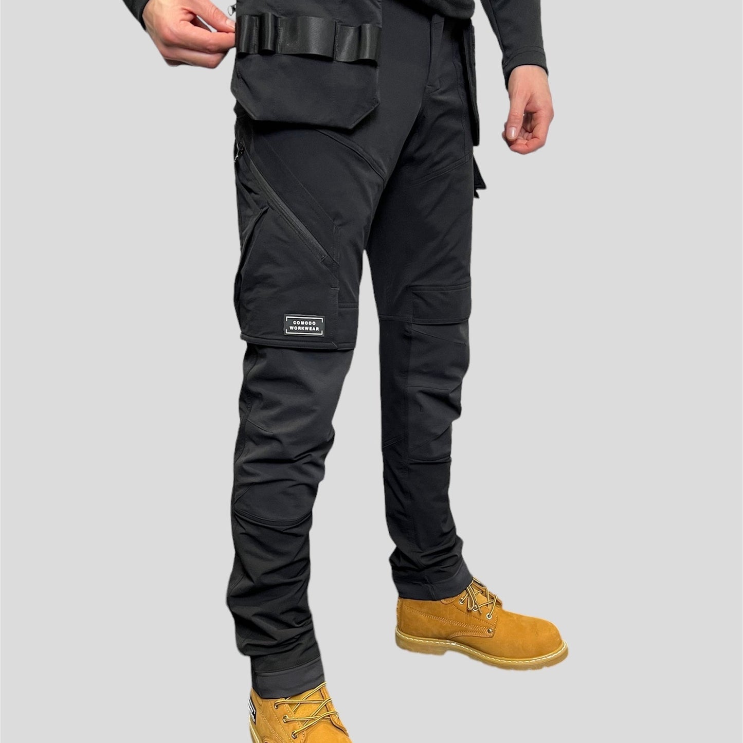 BIGGER SIZES BETTER PRICES Comodo Workwear Tradesman Trousers 4 Way Stretch Slim Fit Black