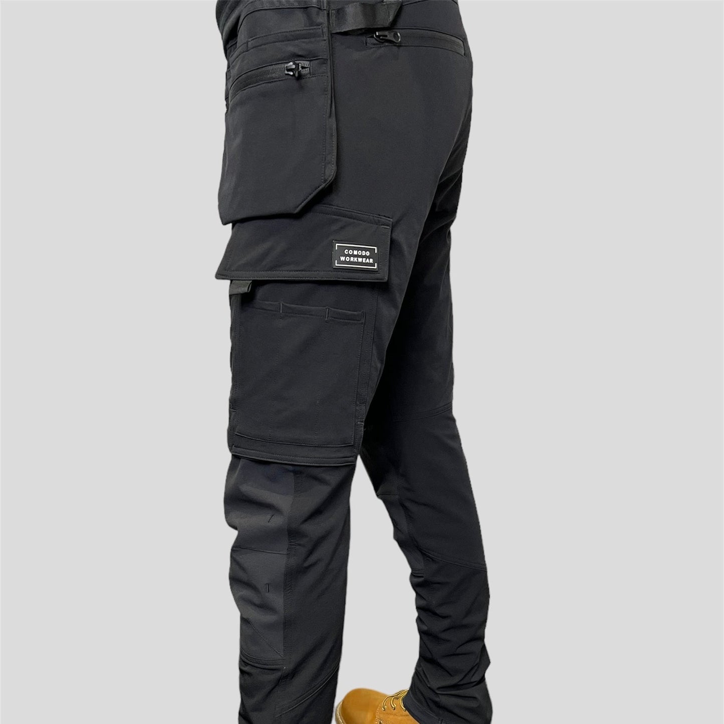 BIGGER SIZES BETTER PRICES Comodo Workwear Tradesman Trousers 4 Way Stretch Slim Fit Black