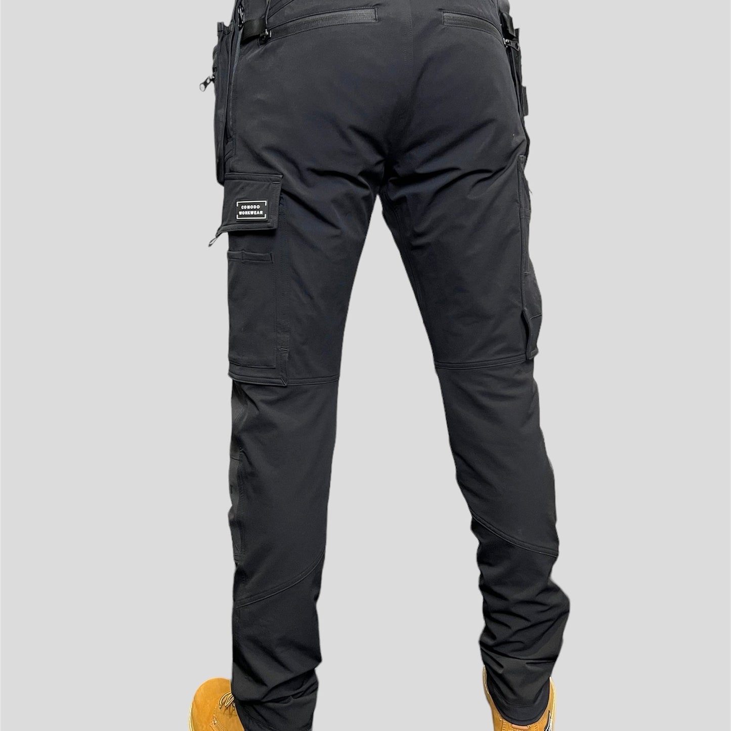 BIGGER SIZES BETTER PRICES Comodo Workwear Tradesman Trousers 4 Way Stretch Slim Fit Black
