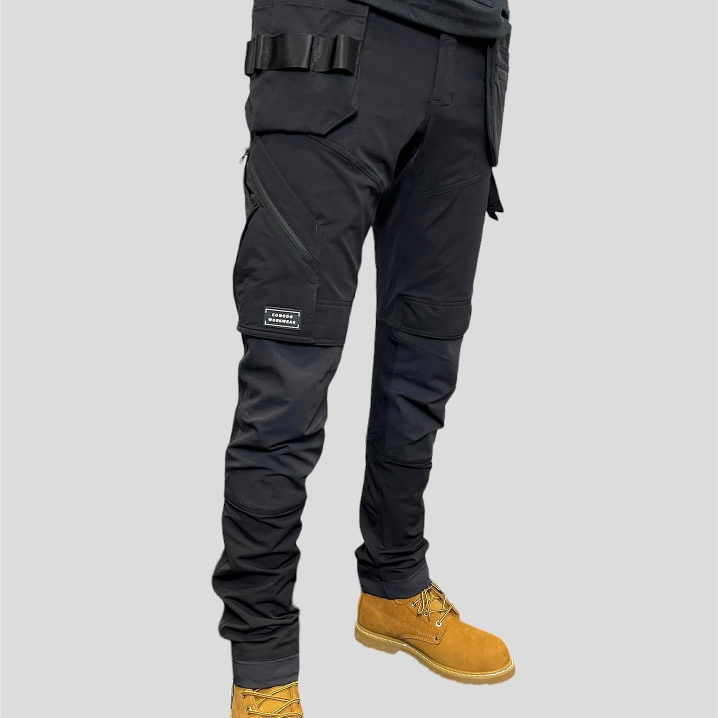 BIGGER SIZES BETTER PRICES Comodo Workwear Tradesman Trousers 4 Way Stretch Slim Fit Black
