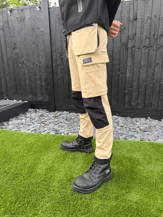 Comodo Workwear Joggers Slim Fit Trousers in Beige