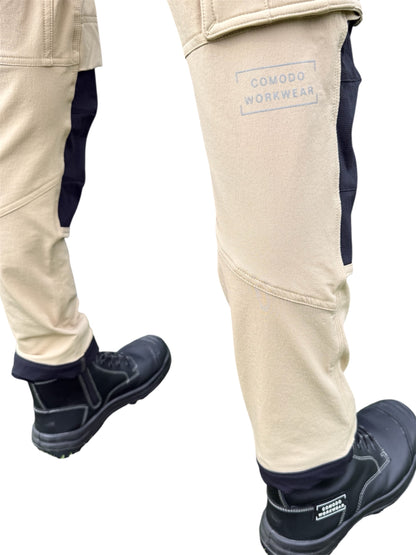 New Comodo Workwear Slim Fit Tradesman Trousers in Beige