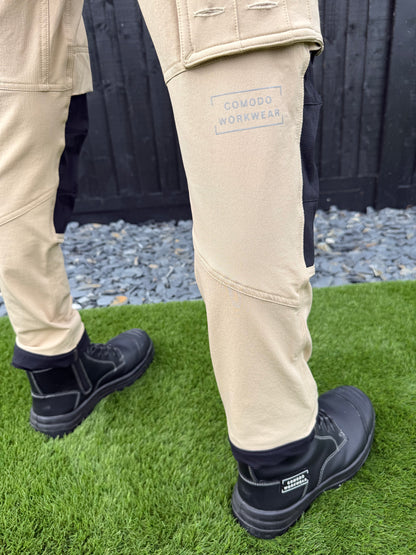 Comodo Workwear Joggers Slim Fit Trousers in Beige