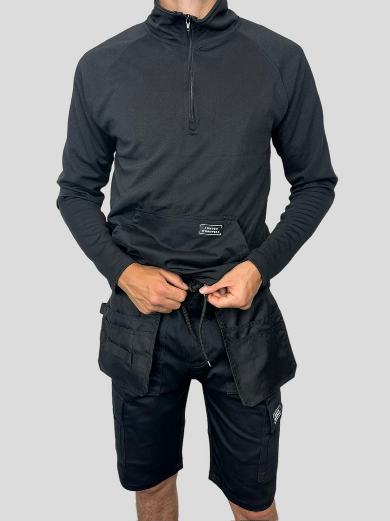 Comodo Workwear Matching Shorts & 1/4 zip set in Black